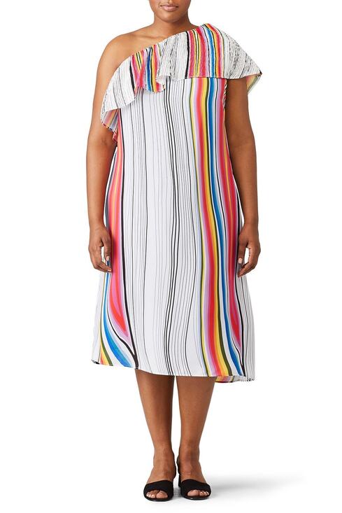 RACHEL Rachel Roy Dresses & Skirts - RTR Rachel Roy Plus Size 1X Multicolor Stripe Flounce One Shoulder Midi Dress